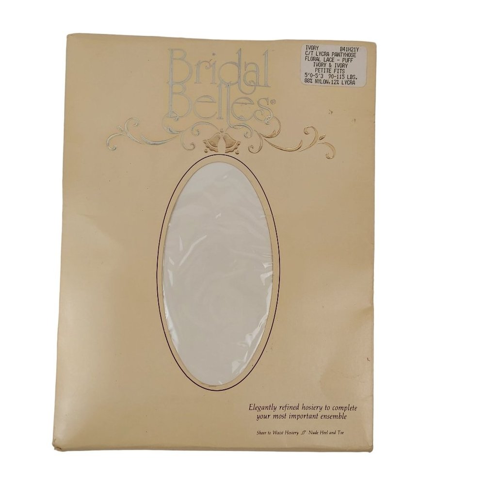 Bridal Belles Cream Pantyhose Nylon Lycra Petite Floral Lace 1980 USA Wedding
